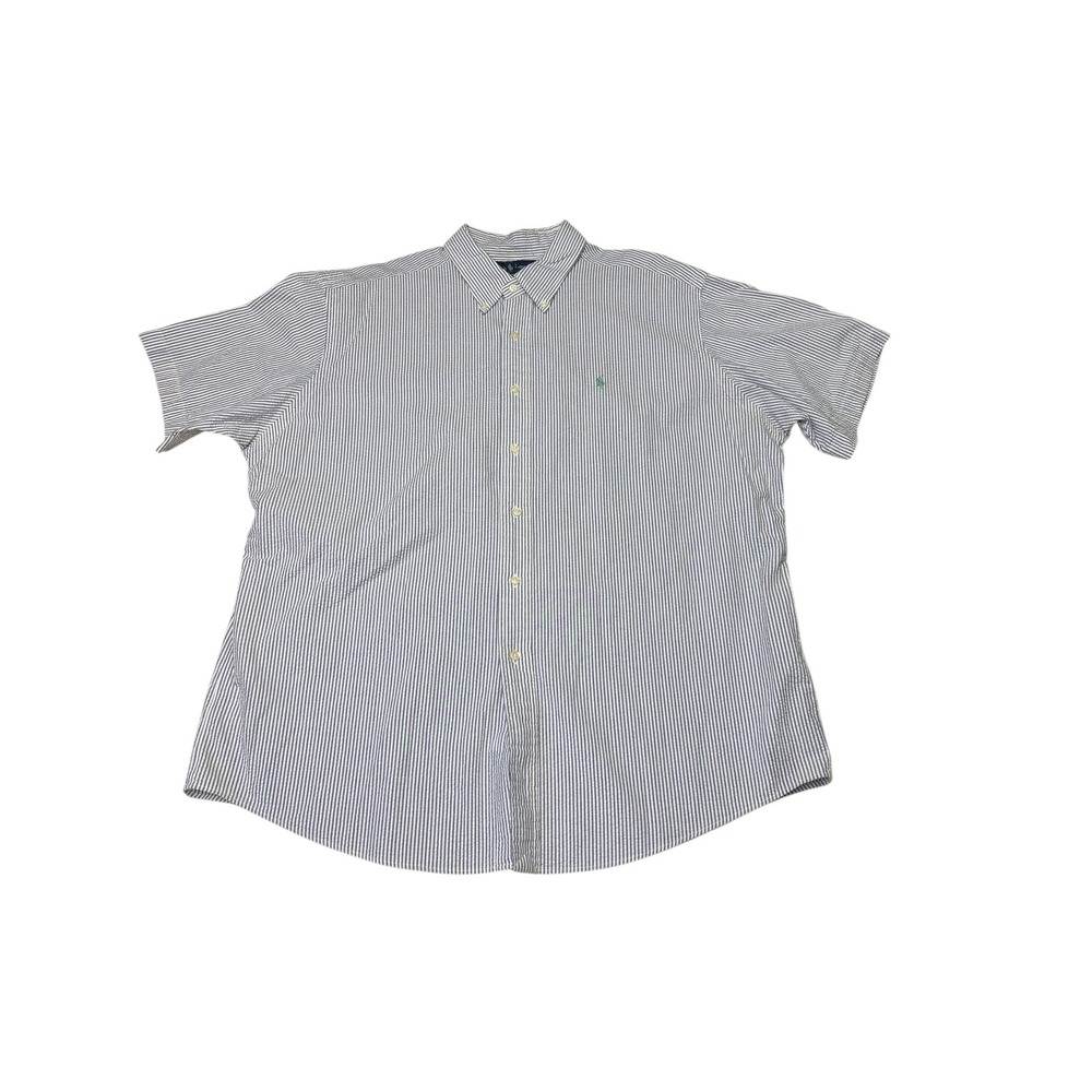 Ralph Lauren Mens XXL Custom Fit‎ Seersucker Stripe Short Sleeve Button Shirt